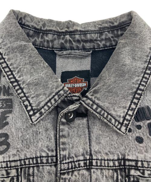 HARLEY-DAVIDSON（ハーレーダビッドソン）HARLEY-DAVIDSON (ハーレーダビッドソン) ウォッシュ加工 裏地チェック デニムジャケット ブラック サイズ:Lの古着・服飾アイテム
