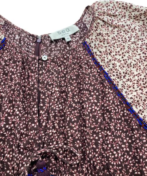 sea NEW YORK（シー ニューヨーク）sea NEW YORK (シー ニューヨーク) フラワープリント コルセット ワンピース ボルドー サイズ:8の古着・服飾アイテム