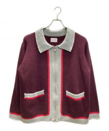 CAMPHOR WOOD（カンファーウッド）の古着「with collar stitching zipper knit shirt jacket」｜ボルドー×グレー
