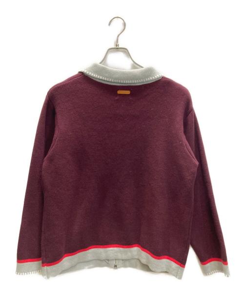 CAMPHOR WOOD（カンファーウッド）CAMPHOR WOOD (カンファーウッド) with collar stitching zipper knit shirt jacket ボルドー×グレー サイズ:SIZE Mの古着・服飾アイテム
