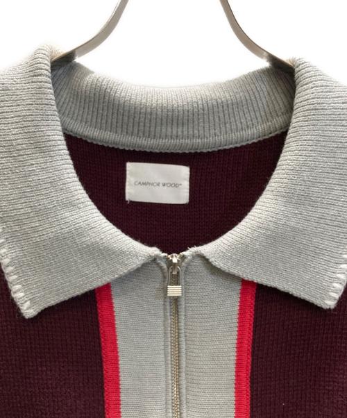 CAMPHOR WOOD（カンファーウッド）CAMPHOR WOOD (カンファーウッド) with collar stitching zipper knit shirt jacket ボルドー×グレー サイズ:SIZE Mの古着・服飾アイテム