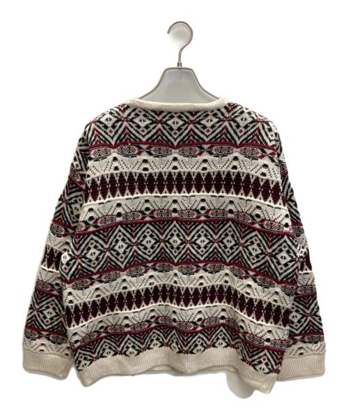 IROQUOIS（イロコイ）IROQUOIS (イロコイ) 7GG COOGI TUCK KNIT CD 7ゲージクージータックニットカーディガン ブラック×レッド サイズ:SIZE 2の古着・服飾アイテム