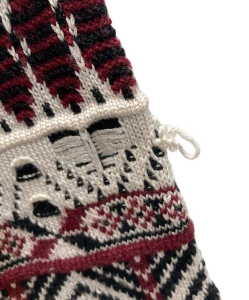 IROQUOIS（イロコイ）IROQUOIS (イロコイ) 7GG COOGI TUCK KNIT CD 7ゲージクージータックニットカーディガン ブラック×レッド サイズ:SIZE 2の古着・服飾アイテム