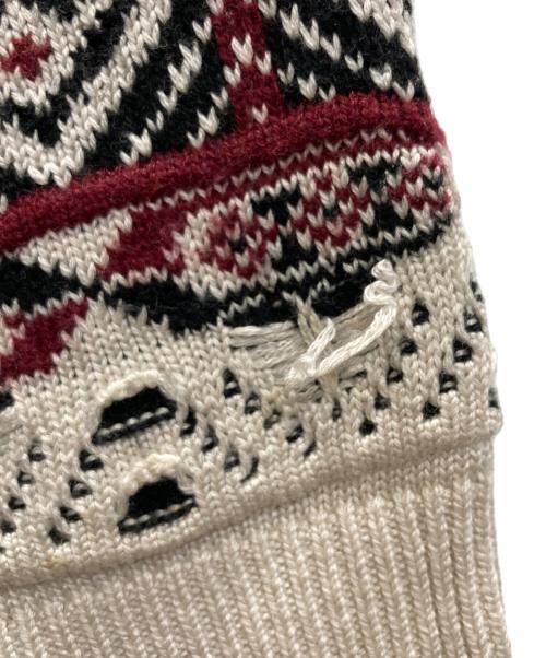 IROQUOIS（イロコイ）IROQUOIS (イロコイ) 7GG COOGI TUCK KNIT CD 7ゲージクージータックニットカーディガン ブラック×レッド サイズ:SIZE 2の古着・服飾アイテム