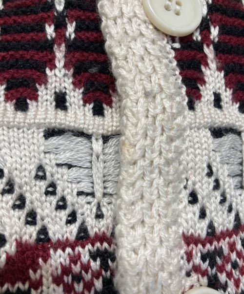 IROQUOIS（イロコイ）IROQUOIS (イロコイ) 7GG COOGI TUCK KNIT CD 7ゲージクージータックニットカーディガン ブラック×レッド サイズ:SIZE 2の古着・服飾アイテム