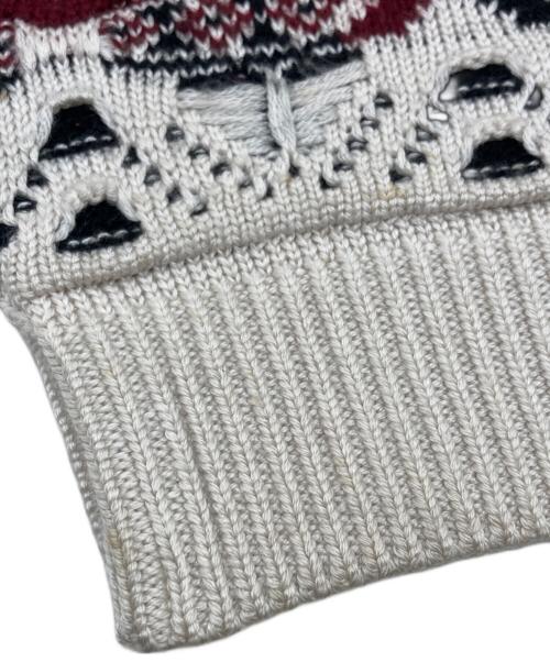 IROQUOIS（イロコイ）IROQUOIS (イロコイ) 7GG COOGI TUCK KNIT CD 7ゲージクージータックニットカーディガン ブラック×レッド サイズ:SIZE 2の古着・服飾アイテム