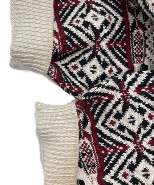 IROQUOIS（イロコイ）IROQUOIS (イロコイ) 7GG COOGI TUCK KNIT CD 7ゲージクージータックニットカーディガン ブラック×レッド サイズ:SIZE 2の古着・服飾アイテム