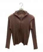 PLEATS PLEASEプリーツプリーズ）の古着「スキッパーカラープリーツブラウス」｜ブラウン