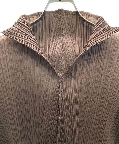 PLEATS PLEASE（プリーツプリーズ）PLEATS PLEASE (プリーツプリーズ) スキッパーカラープリーツブラウス ブラウン サイズ:4 未使用品の古着・服飾アイテム