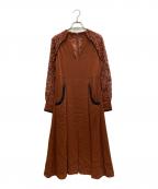 Mame Kurogouchiマメクロゴウチ）の古着「Pedicel Lace Sleeves A line Dress」｜ブラウン
