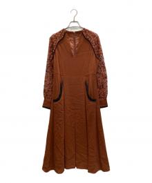 Mame Kurogouchi（マメクロゴウチ）の古着「Pedicel Lace Sleeves A line Dress」｜ブラウン