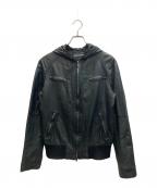 EMPORIO ARMANIエンポリオ アルマーニ）の古着「レザーフーデッドジャケット」｜ブラック