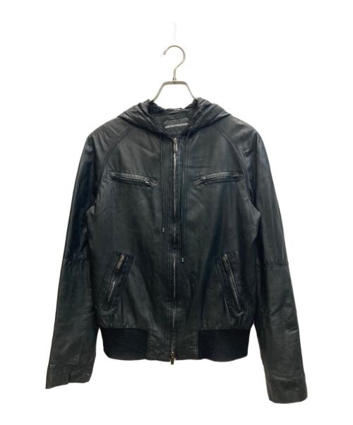 EMPORIO ARMANI（エンポリオ アルマーニ）EMPORIO ARMANI (エンポリオ アルマーニ) レザーフーデッドジャケット ブラック サイズ:SIZE 46の古着・服飾アイテム