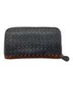 BOTTEGA VENETAボッテガベネタ）の古着「イントレチャートラウンドジップウォレット」｜グレー×ブラウン