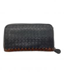 BOTTEGA VENETA（ボッテガベネタ）の古着「イントレチャートラウンドジップウォレット」｜グレー×ブラウン