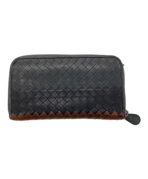 BOTTEGA VENETA（ボッテガベネタ）BOTTEGA VENETA (ボッテガベネタ) イントレチャートラウンドジップウォレット グレー×ブラウンの古着・服飾アイテム