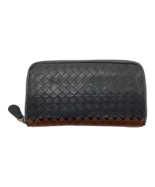 BOTTEGA VENETA（ボッテガベネタ）BOTTEGA VENETA (ボッテガベネタ) イントレチャートラウンドジップウォレット グレー×ブラウンの古着・服飾アイテム