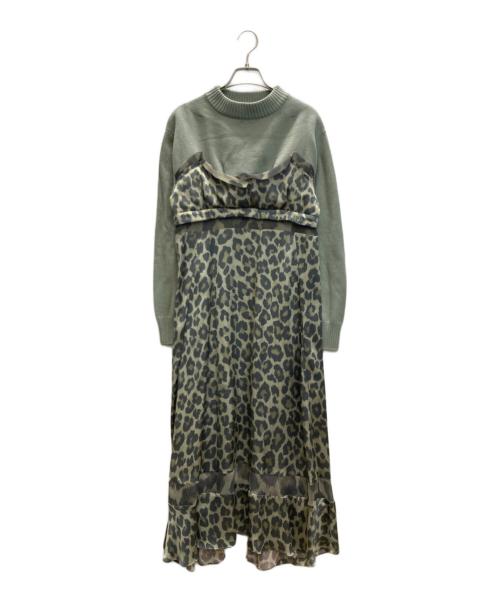 sacai（サカイ）sacai (サカイ) レオパードドッキングニットドレスワンピース グリーン サイズ:SIZE 1の古着・服飾アイテム