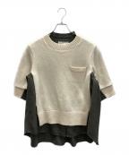 sacaiサカイ）の古着「Chalk Stripe x Wool Knit Pullover ドッキングニット」｜ベージュ×オリーブ