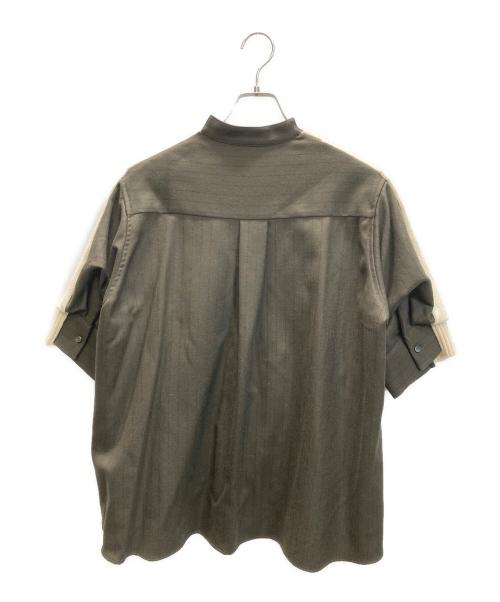 sacai（サカイ）sacai (サカイ) Chalk Stripe x Wool Knit Pullover ドッキングニット ベージュ×オリーブ サイズ:2の古着・服飾アイテム