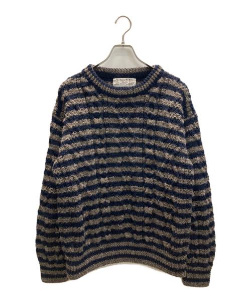 Athena Designs（アテナデザインズ）Athena Designs (アテナデザインズ) TOMORROW LAND tricot (トゥモローランド トリコ) 別注ボーダー×ケーブルクルーネックプルオーバー ネイビー×ブラウン サイズ:下記参照の古着・服飾アイテム