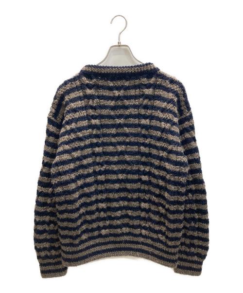 Athena Designs（アテナデザインズ）Athena Designs (アテナデザインズ) TOMORROW LAND tricot (トゥモローランド トリコ) 別注ボーダー×ケーブルクルーネックプルオーバー ネイビー×ブラウン サイズ:下記参照の古着・服飾アイテム