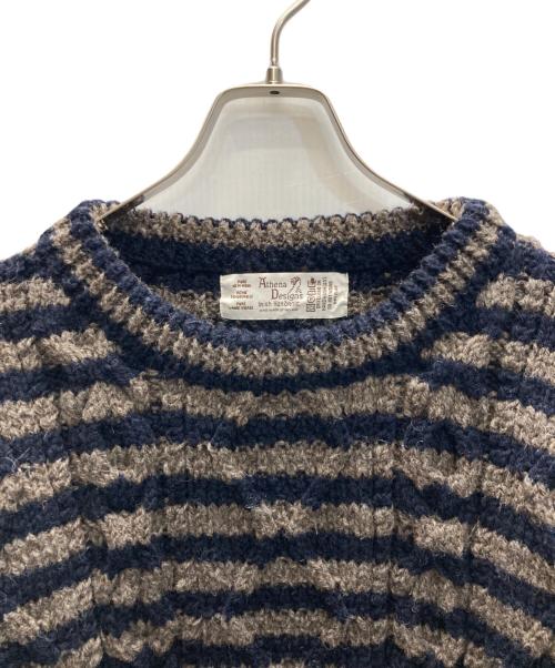 Athena Designs（アテナデザインズ）Athena Designs (アテナデザインズ) TOMORROW LAND tricot (トゥモローランド トリコ) 別注ボーダー×ケーブルクルーネックプルオーバー ネイビー×ブラウン サイズ:下記参照の古着・服飾アイテム