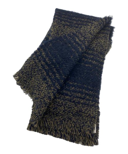 JOHNSTONS OF ELGIN（ジョンストンズオブエルガン）JOHNSTONS OF ELGIN (ジョンストンズオブエルガン) オンブレテクスチュアルスカーフ ネイビー×オリーブの古着・服飾アイテム