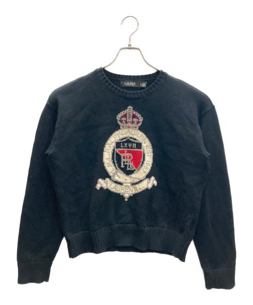 LAUREN RALPH LAUREN（ローレンラルフローレン）LAUREN RALPH LAUREN (ローレンラルフローレン) エンブレムロゴニット ブラック サイズ:Lの古着・服飾アイテム