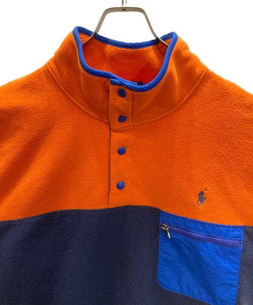 POLO RALPH LAUREN（ポロ・ラルフローレン）POLO RALPH LAUREN (ポロ・ラルフローレン) ハーフスナップ フリースプルオーバー オレンジ×ネイビー サイズ:XXLの古着・服飾アイテム