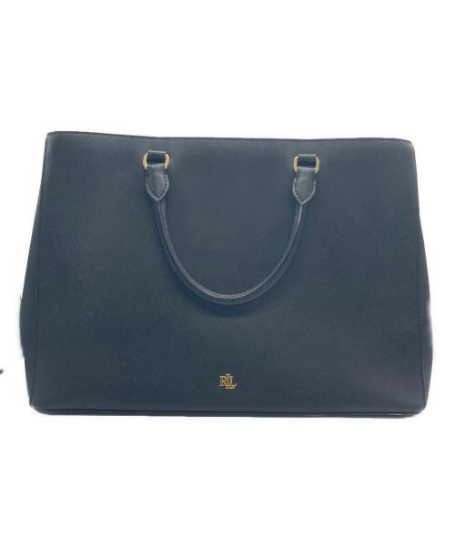 LAUREN RALPH LAUREN（ローレンラルフローレン）LAUREN RALPH LAUREN (ローレンラルフローレン) クロスハッチ レザー ラージ ハンナ サッチェル ブラックの古着・服飾アイテム