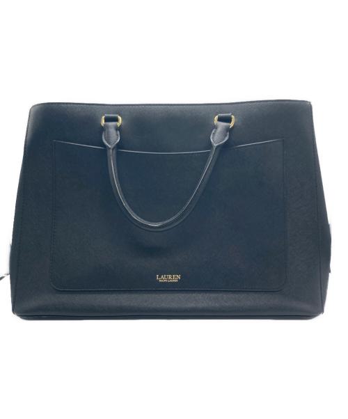 LAUREN RALPH LAUREN（ローレンラルフローレン）LAUREN RALPH LAUREN (ローレンラルフローレン) クロスハッチ レザー ラージ ハンナ サッチェル ブラックの古着・服飾アイテム