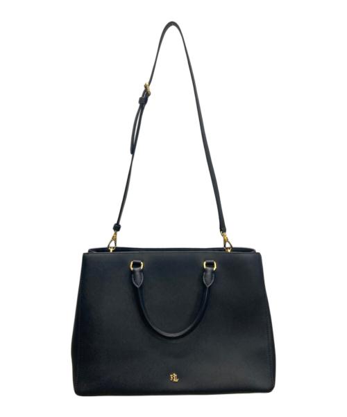 LAUREN RALPH LAUREN（ローレンラルフローレン）LAUREN RALPH LAUREN (ローレンラルフローレン) クロスハッチ レザー ラージ ハンナ サッチェル ブラックの古着・服飾アイテム