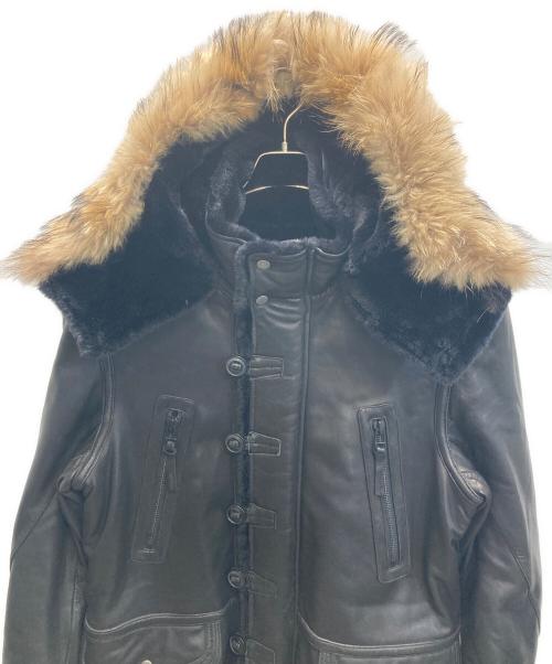 AVIREX（アヴィレックス）AVIREX (アヴィレックス) ラムスキンファーフードハーフコート ブラック サイズ:Lの古着・服飾アイテム