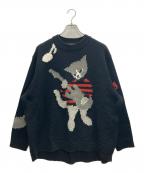 LAD MUSICIANラッドミュージシャン）の古着「ACRYLIC/WOOL INTARSIA KNIT GUITAR CAT」｜ブラック