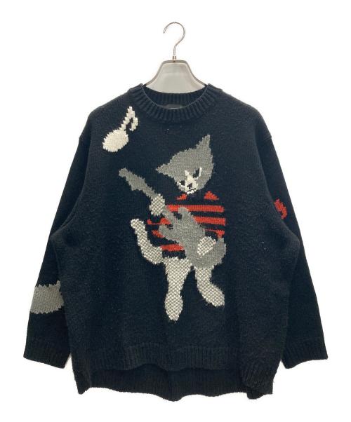 LAD MUSICIAN（ラッドミュージシャン）LAD MUSICIAN (ラッドミュージシャン) ACRYLIC/WOOL INTARSIA KNIT GUITAR CAT ブラック サイズ:SIZE 44の古着・服飾アイテム
