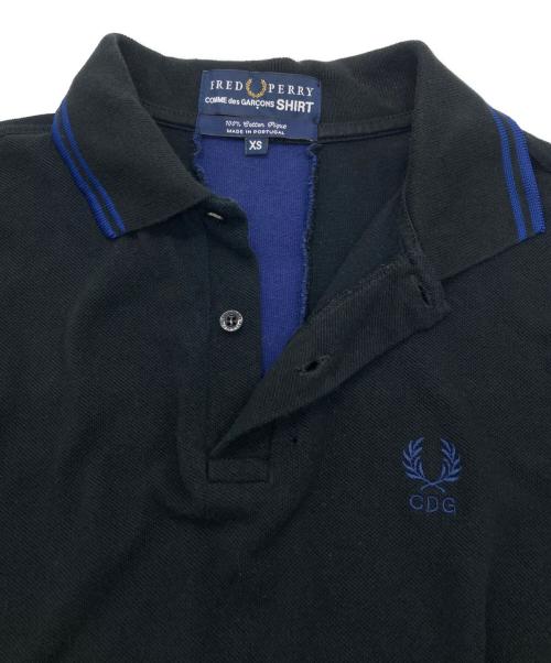 FRED PERRY（フレッドペリー）FRED PERRY (フレッドペリー) COMME des GARCONS SHIRT (コムデギャルソンシャツ) ポロシャツ ブラック×ブルー サイズ:XSの古着・服飾アイテム