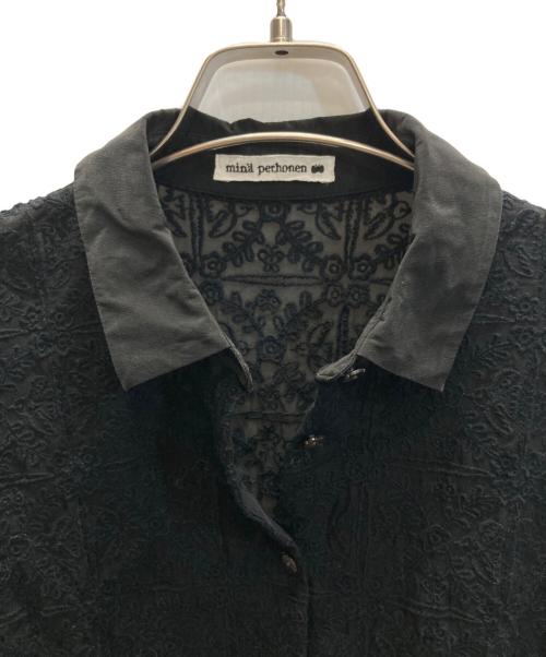 mina perhonen（ミナ ペルホネン）mina perhonen (ミナ ペルホネン) felice 刺繍シルクシャツ ブラック サイズ:SIZE 38の古着・服飾アイテム