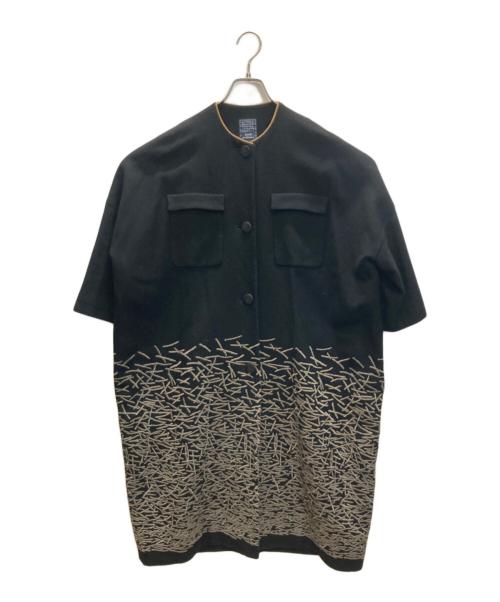 mina perhonen（ミナ ペルホネン）mina perhonen (ミナ ペルホネン) wave 刺繍 ウールノーカラーコート ブラック×ベージュ サイズ:SIZE 36の古着・服飾アイテム