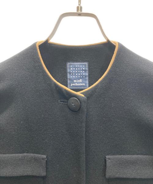 mina perhonen（ミナ ペルホネン）mina perhonen (ミナ ペルホネン) wave 刺繍 ウールノーカラーコート ブラック×ベージュ サイズ:SIZE 36の古着・服飾アイテム