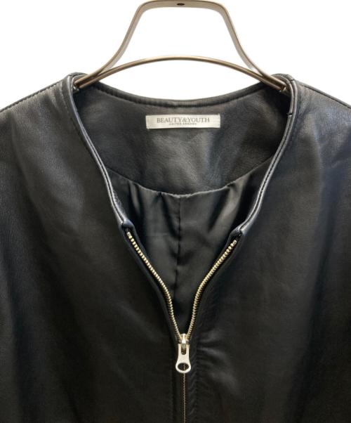 BEAUTY&YOUTH（ビューティーアンドユース）BEAUTY&YOUTH (ビューティーアンドユース) シープレザー ノーカラージップブルゾン ブラック サイズ:SIZE Sの古着・服飾アイテム