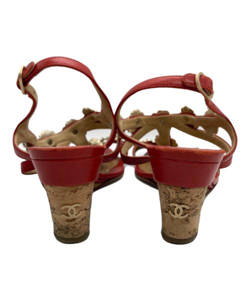 CHANEL（シャネル）CHANEL (シャネル) カメリア コルク サンダル レッド サイズ:SIZE 36 1/2の古着・服飾アイテム