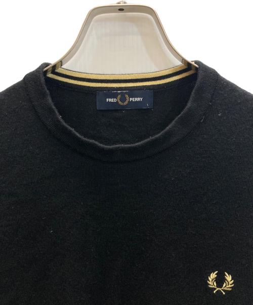 FRED PERRY（フレッドペリー）FRED PERRY (フレッドペリー) ウールコットンクルーネックニット ブラック サイズ:SIZE Lの古着・服飾アイテム