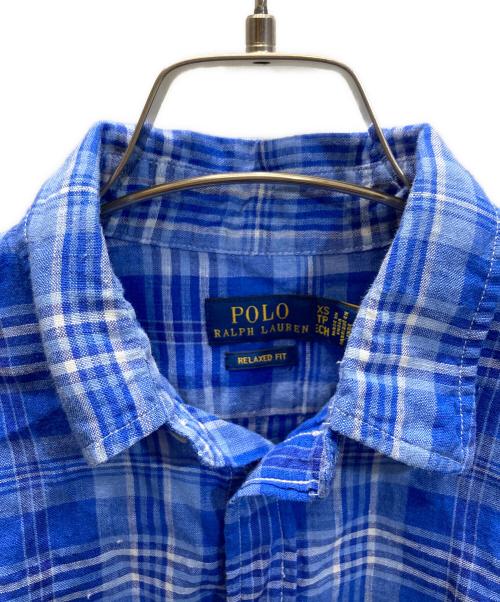 POLO RALPH LAUREN（ポロ・ラルフローレン）POLO RALPH LAUREN (ポロ・ラルフローレン) リネンチェックシャツ ブルー サイズ:SIZE XSの古着・服飾アイテム