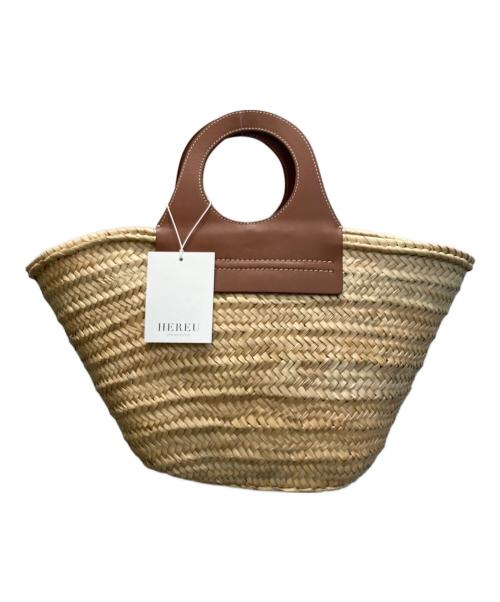 HEREU（ヘリュー）HEREU (ヘリュー) CABAS ストロー カゴ ハンドバッグ ベージュ×ブラウン サイズ:下記参照 未使用品の古着・服飾アイテム