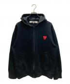 PLAY COMME des GARCONSプレイコムデギャルソン）の古着「Double Red Heart Hoodie ダブルレッドハート ジップアップパーカー」｜ブラック