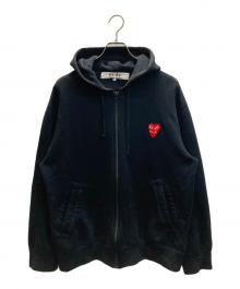 PLAY COMME des GARCONS（プレイコムデギャルソン）の古着「Double Red Heart Hoodie ダブルレッドハート ジップアップパーカー」｜ブラック