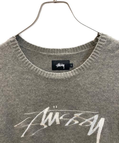 stussy（ステューシー）stussy (ステューシー) ロゴ刺繍 ウールニット グレー サイズ:SIZE Lの古着・服飾アイテム