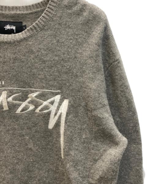 stussy（ステューシー）stussy (ステューシー) ロゴ刺繍 ウールニット グレー サイズ:SIZE Lの古着・服飾アイテム
