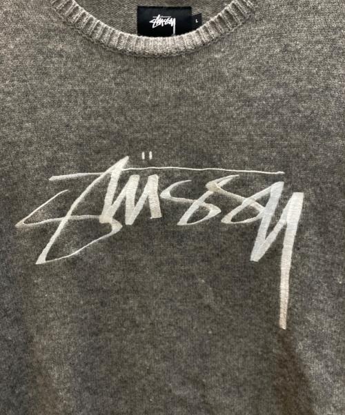 stussy（ステューシー）stussy (ステューシー) ロゴ刺繍 ウールニット グレー サイズ:SIZE Lの古着・服飾アイテム